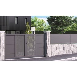 Ambiance 3D - 2 vantaux EVE - motif evantail - clôture EMY -  RAL 7037 gris poussière
