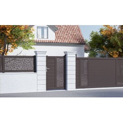 Ambiance 3D - Coulissant et portillon Kim - clôture Eva - motif Eclat - brun gris RAL 8019