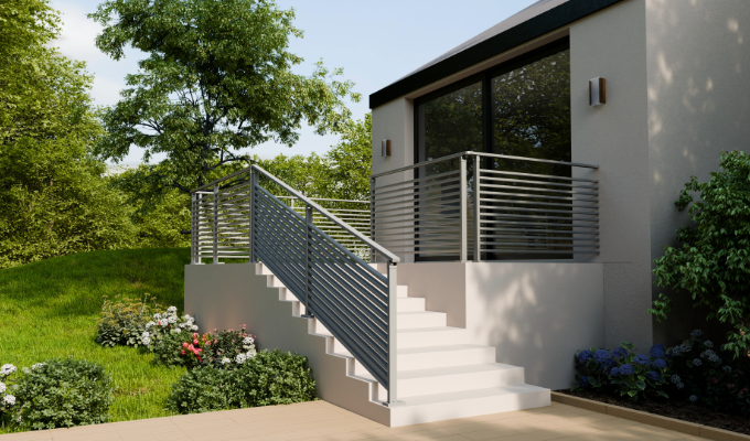 • Ambiance 3D - Garde-corps Zaria - 0 lisse - RAL 7035 • Ambiance 3D - Garde-corps Zaria - 0 lisse - RAL 7035